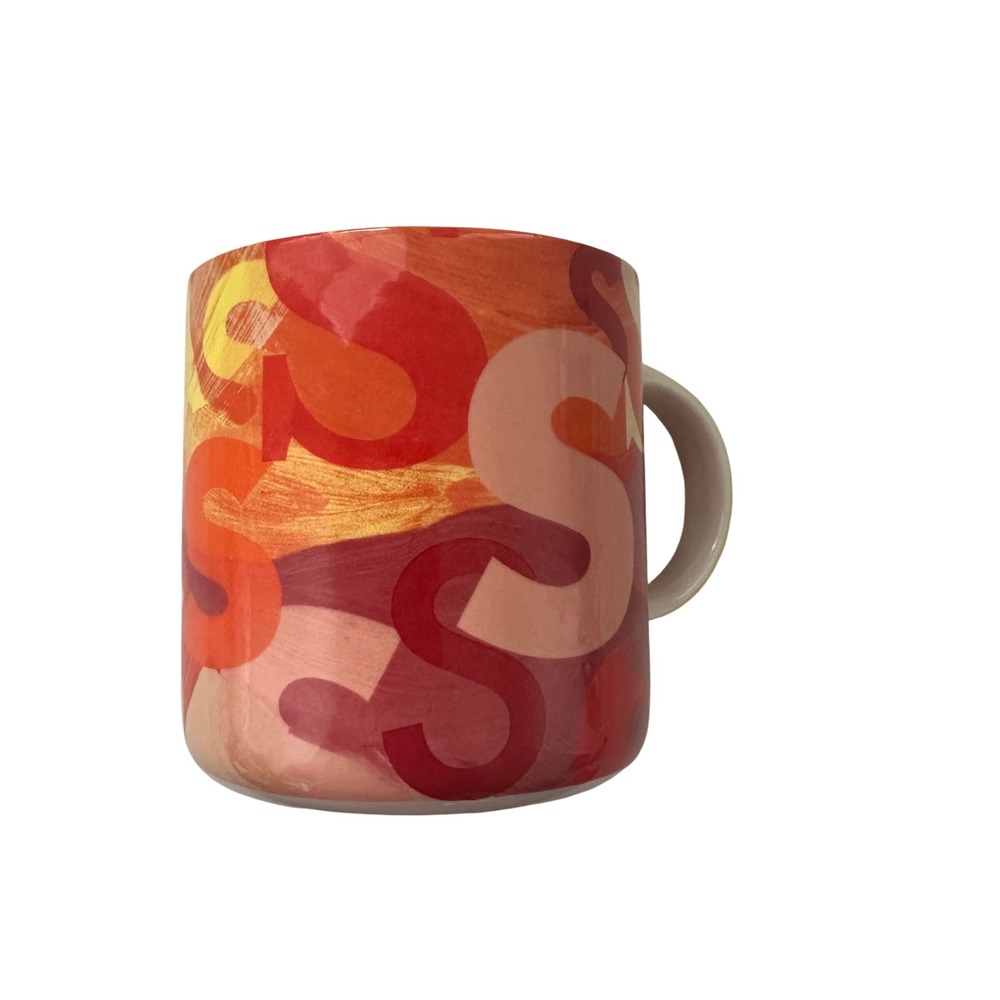 Anthropologie Abstract Monogram Typography Coffee Mug Red Ceramic Cup Letter S